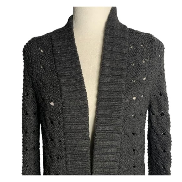 Ann Taylor Chunky Knit Cardigan Sweater S Grey Open Front Loose Long Sleeves - Picture 2 of 6